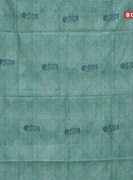 Chanderi silk cotton saree teal green and purple with allover prints and woven border