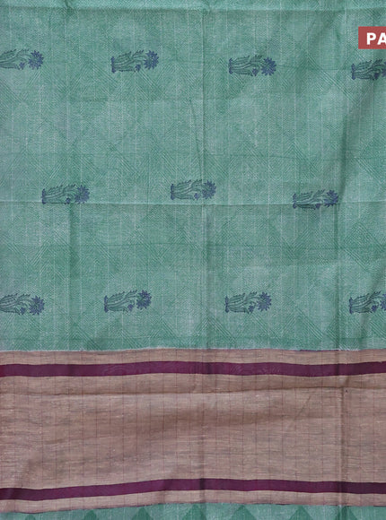 Chanderi silk cotton saree teal green and purple with allover prints and woven border