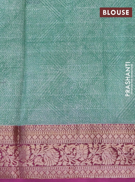 Chanderi silk cotton saree teal green and purple with allover prints and woven border