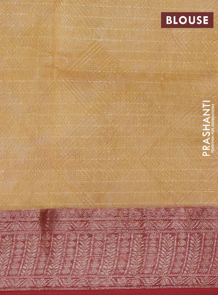 Chanderi silk cotton saree cream and maroon with butta prints and woven border