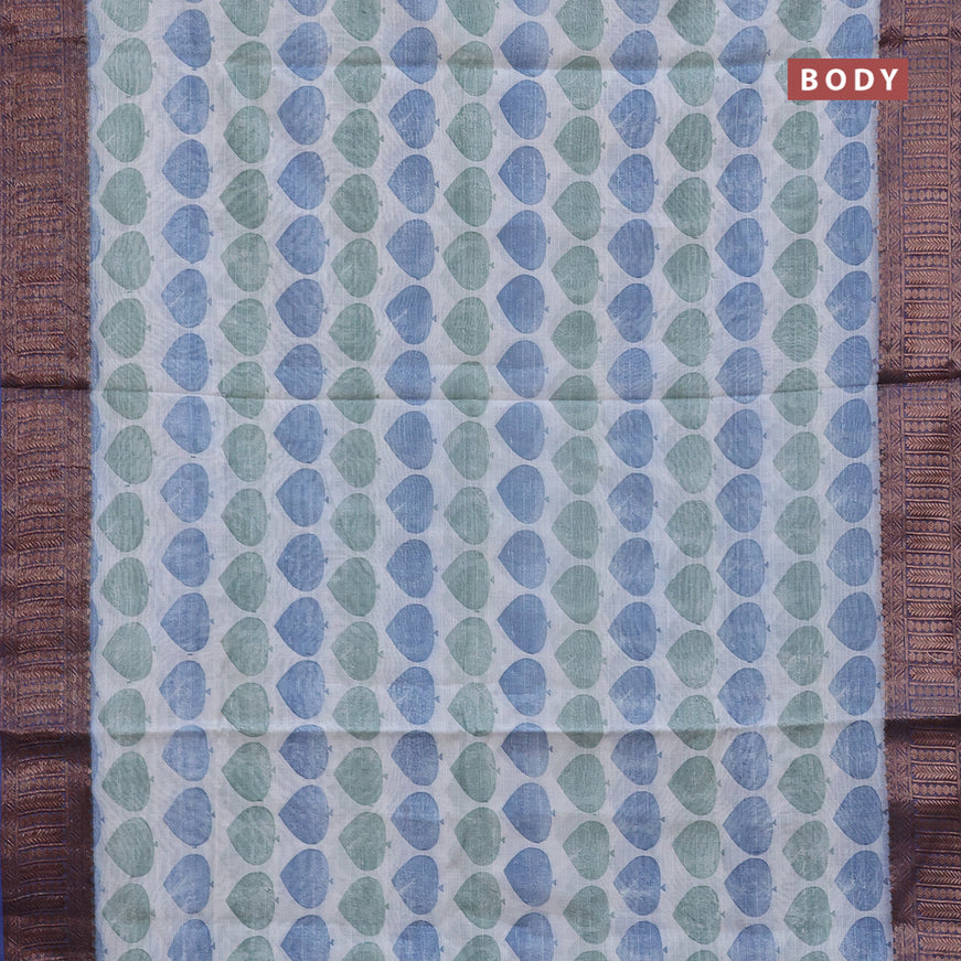 Chanderi silk cotton saree off white and blue with butta prints and woven border