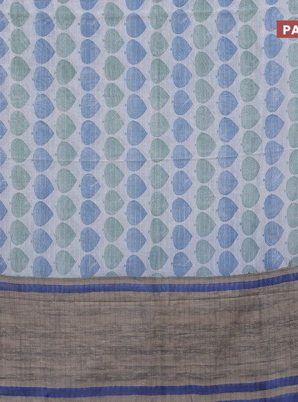 Chanderi silk cotton saree off white and blue with butta prints and woven border