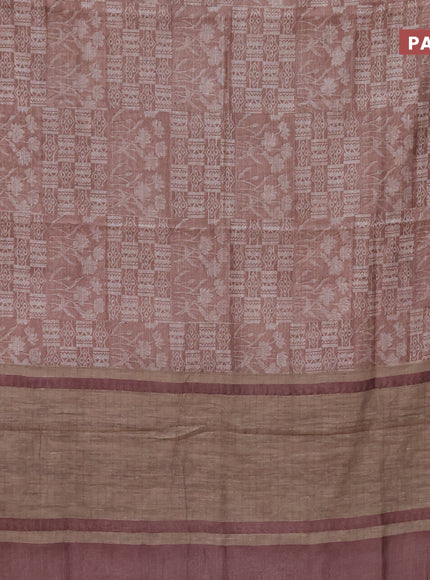 Chanderi silk cotton saree brown with allover prints and woven border