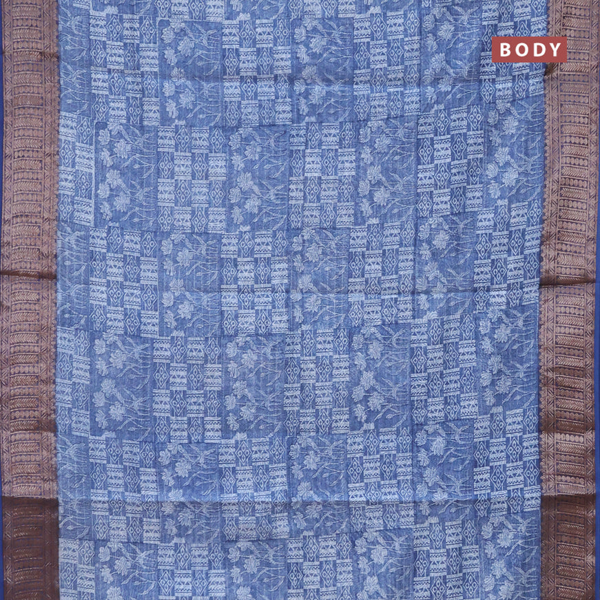 Chanderi silk cotton saree blue shade with allover prints and woven border