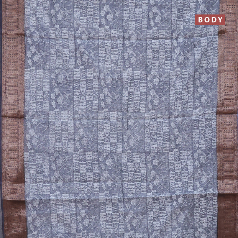 Chanderi silk cotton saree grey shade with allover prints and woven border