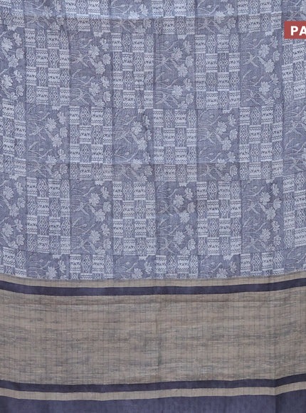 Chanderi silk cotton saree grey shade with allover prints and woven border