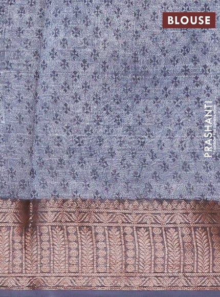 Chanderi silk cotton saree grey shade with allover prints and woven border