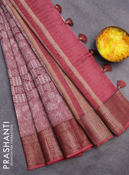 Chanderi silk cotton saree pastel maroon and maroon with allover prints and woven border