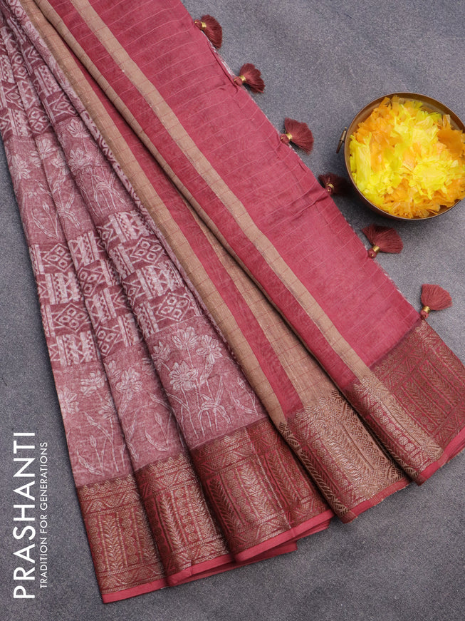 Chanderi silk cotton saree pastel maroon and maroon with allover prints and woven border