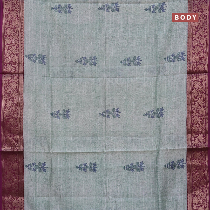 Chanderi silk cotton saree green shade and purple with allover prints and woven border