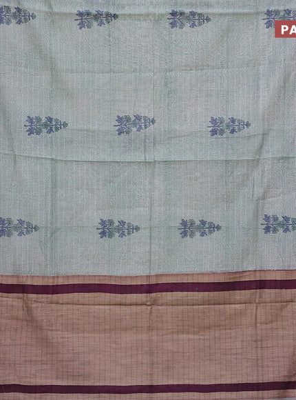 Chanderi silk cotton saree green shade and purple with allover prints and woven border