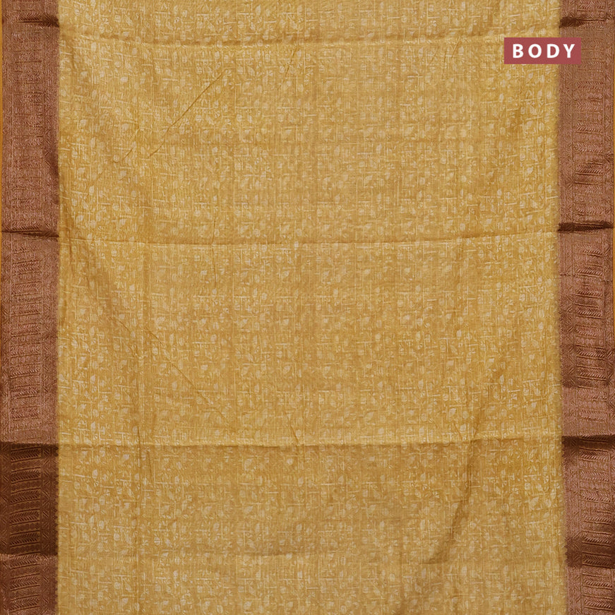 Chanderi silk cotton saree mustard yellow with allover prints and woven border