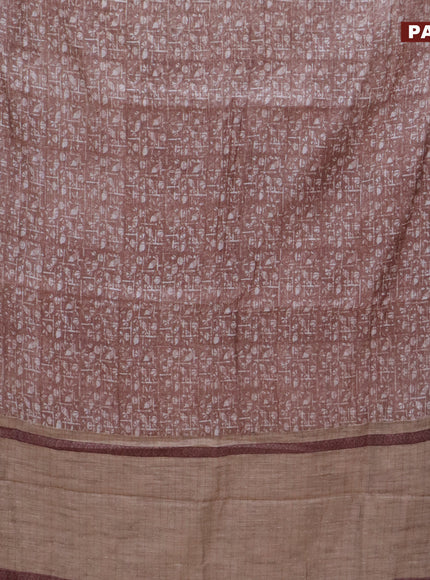 Chanderi silk cotton saree brown shade with allover prints and woven border