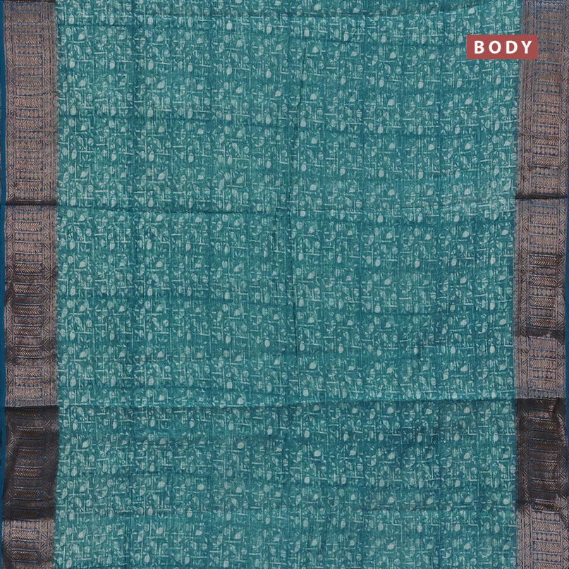 Chanderi silk cotton saree teal blue shade with allover prints and woven border