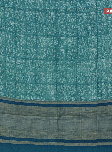 Chanderi silk cotton saree teal blue shade with allover prints and woven border