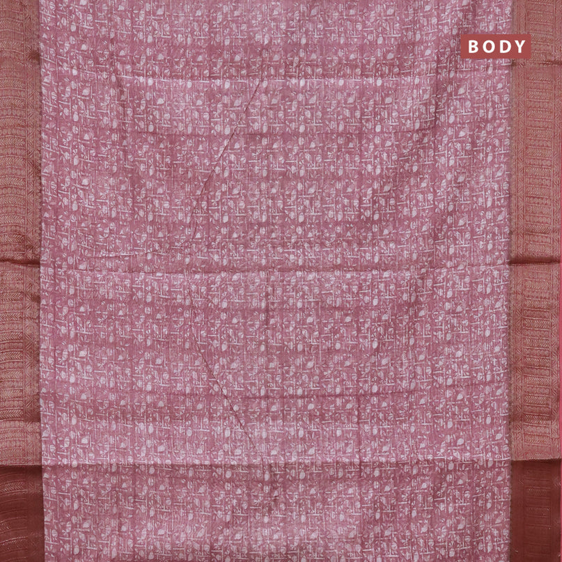 Chanderi silk cotton saree pastel maroon shade with allover prints and woven border