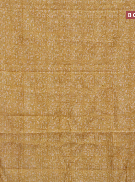 Chanderi silk cotton saree mustard yellow and pastel brown with allover prints and woven border