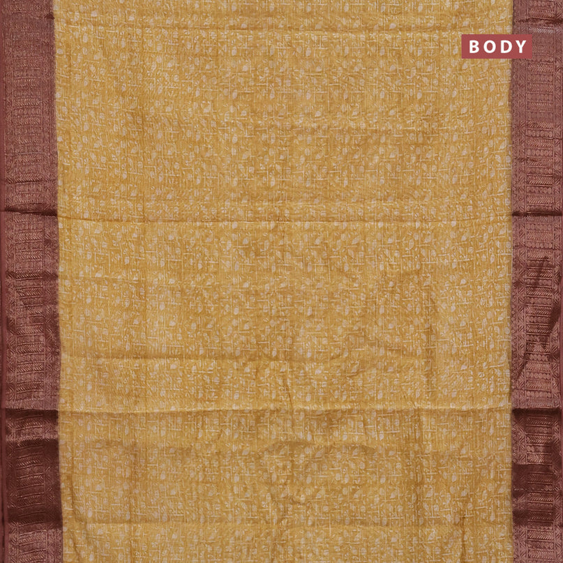 Chanderi silk cotton saree mustard yellow and pastel brown with allover prints and woven border