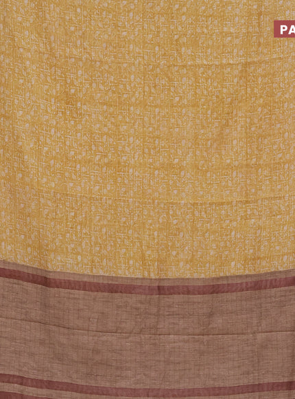 Chanderi silk cotton saree mustard yellow and pastel brown with allover prints and woven border