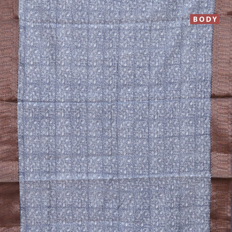 Chanderi silk cotton saree grey with allover prints and woven border