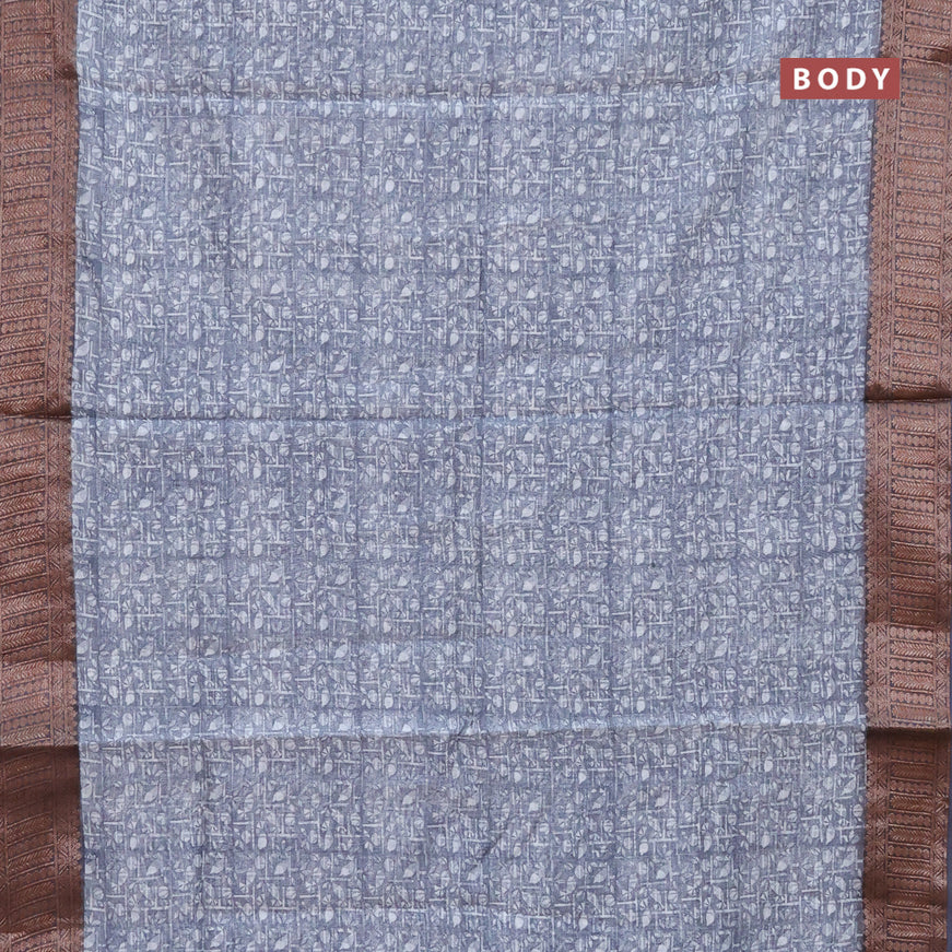 Chanderi silk cotton saree grey with allover prints and woven border