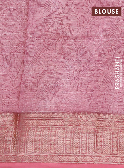 Chanderi silk cotton saree pastel maroon shade with allover prints and woven border