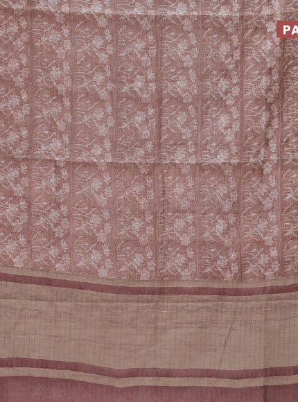 Chanderi silk cotton saree brown shade with allover prints and woven border