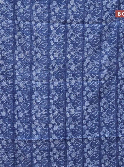 Chanderi silk cotton saree blue with allover prints and woven border