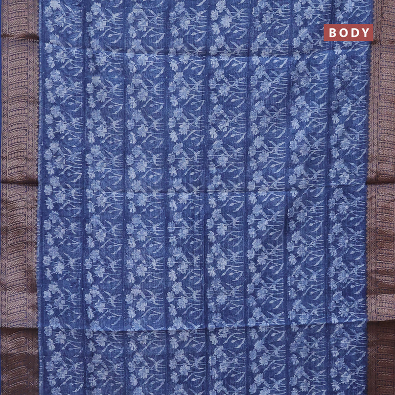 Chanderi silk cotton saree blue with allover prints and woven border