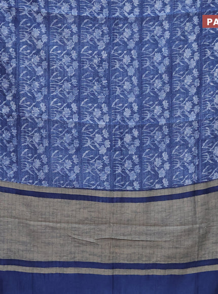 Chanderi silk cotton saree blue with allover prints and woven border