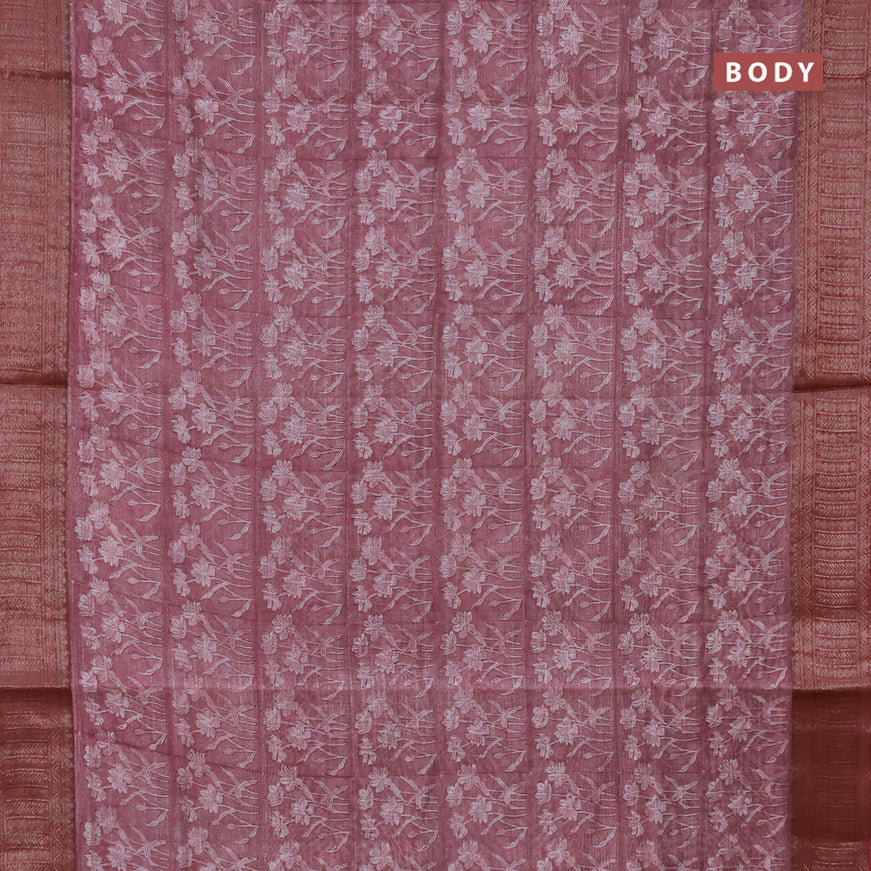 Chanderi silk cotton saree pastel maroon shade with allover prints and woven border