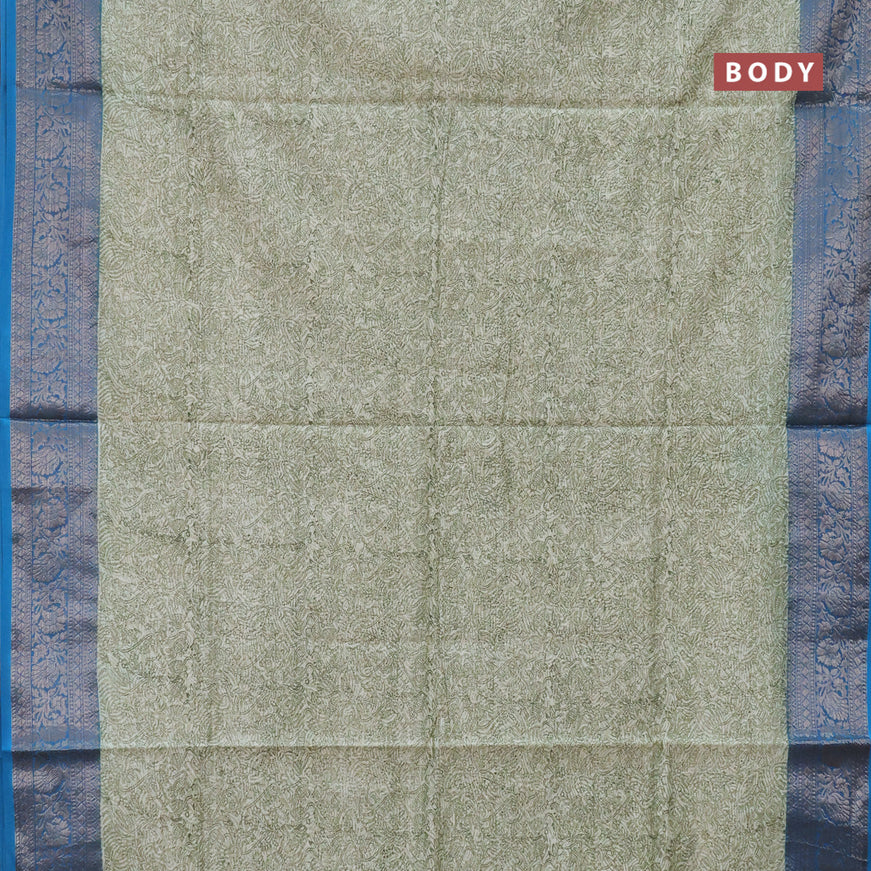 Chanderi silk cotton saree sap green and cs blue with allover prints and woven border