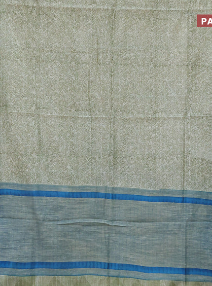 Chanderi silk cotton saree sap green and cs blue with allover prints and woven border