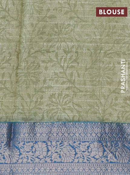 Chanderi silk cotton saree sap green and cs blue with allover prints and woven border