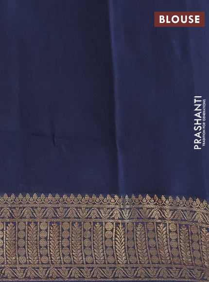 Chanderi silk cotton saree dark blue with allover floral prints and banarasi style border