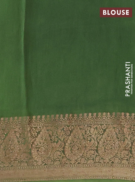 Chanderi silk cotton saree green with allover prints and banarasi style border