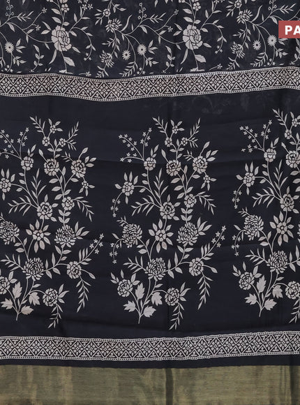 Chanderi silk cotton saree black with allover prints and banarasi style border