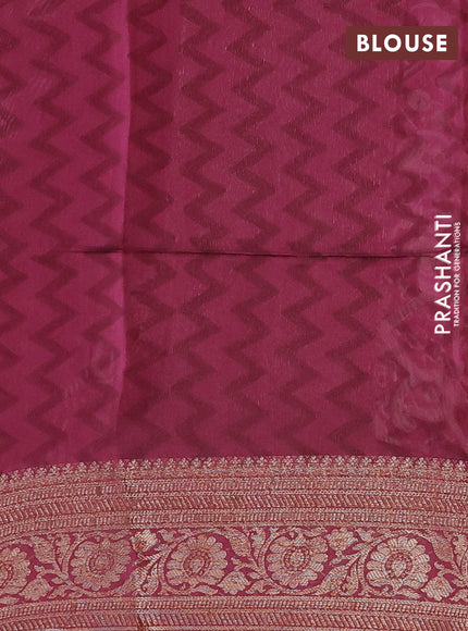 Chanderi silk cotton saree dark magenta pink with allover prints and banarasi style border