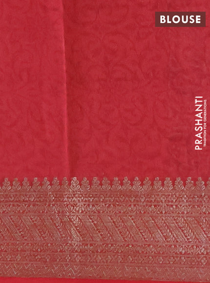 Chanderi silk cotton saree brown and red with allover prints and banarasi style border