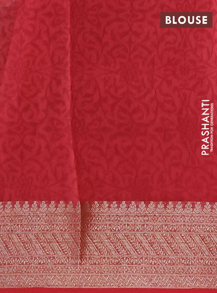 Chanderi silk cotton saree blue shade and red with allover prints and banarasi style border