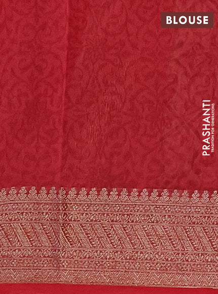 Chanderi silk cotton saree beige and red with allover prints and banarasi style border