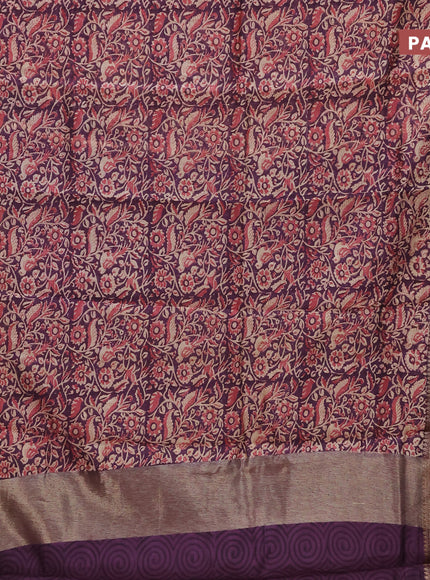 Chanderi silk cotton saree wine shade with allover kalamkari prints and banarasi style border