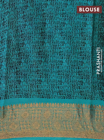 Chanderi silk cotton saree grey and teal blue with allover prints and banarasi style border