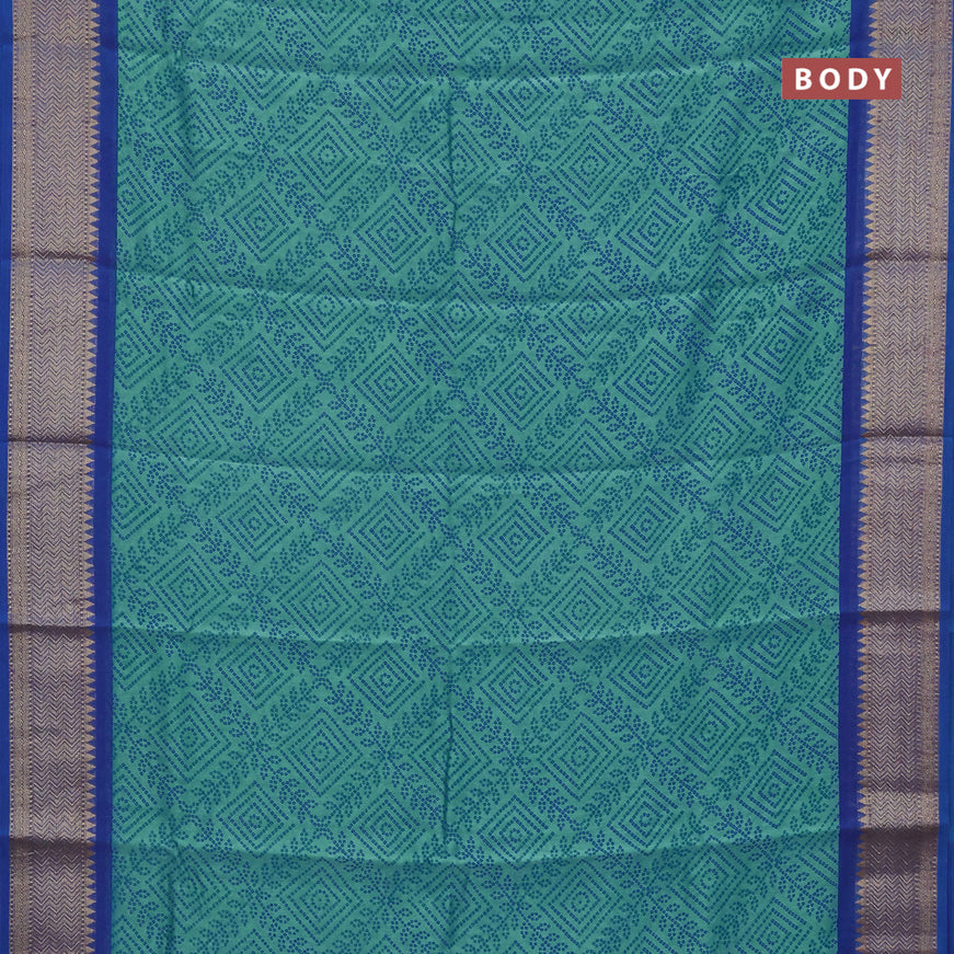 Chanderi silk cotton saree teal blue and blue with allover bandhani prints and banarasi style border