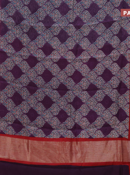 Chanderi silk cotton saree deep violet and red with allover prints and banarasi style border