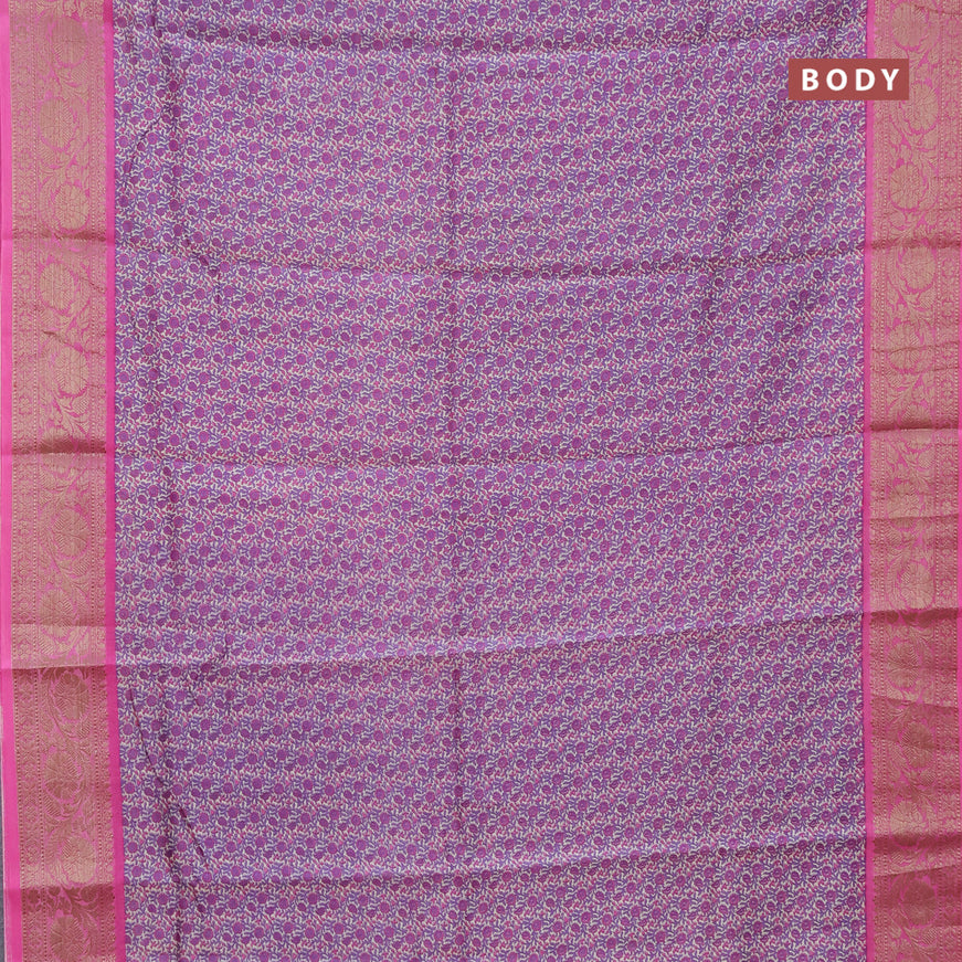 Chanderi silk cotton saree violet and pink with allover floral prints and banarasi style border