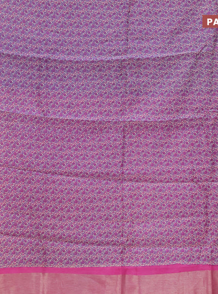 Chanderi silk cotton saree violet and pink with allover floral prints and banarasi style border