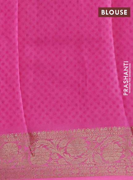 Chanderi silk cotton saree violet and pink with allover floral prints and banarasi style border