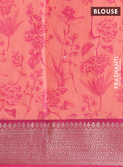 Chanderi silk cotton saree peach orange and pink with allover floral butta prints and banarasi style border