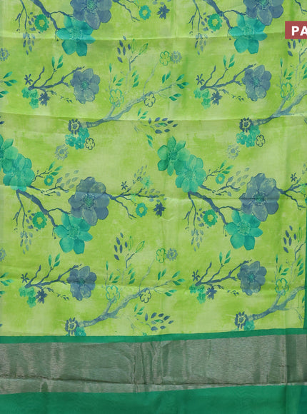 Chanderi silk cotton saree light green and green with allover floral prints and banarasi style border